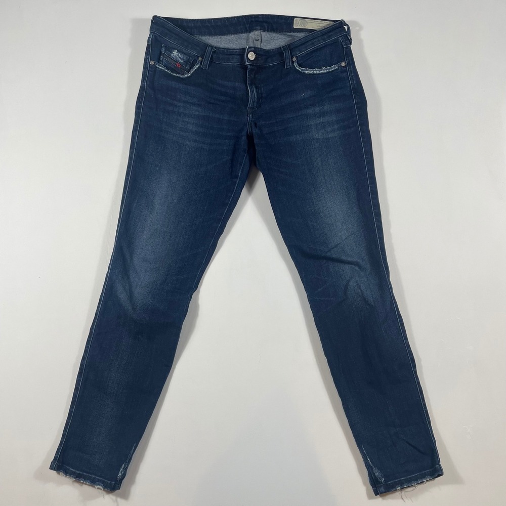 Diesel Gracey Jeans Women 30x29 Super Slim Skinny Low Waist Distressed Dark Blue